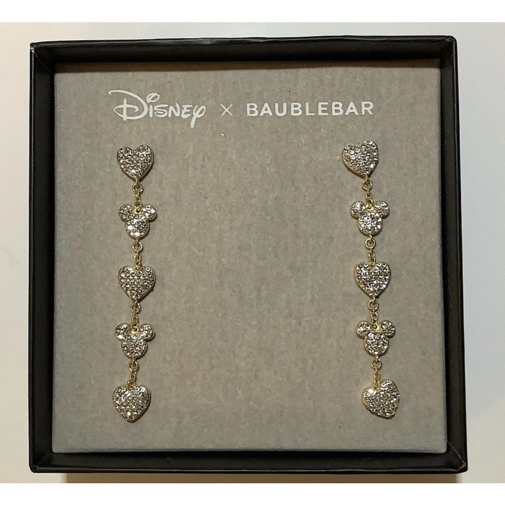Disney Baublebar Mickey Mouse Rhinestone Heart Drop Earrings
